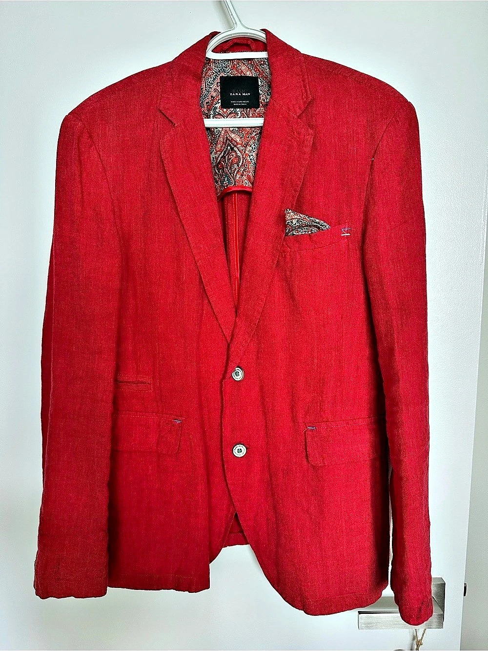 Zara Man Red Linen-Blend Blazer Size 42